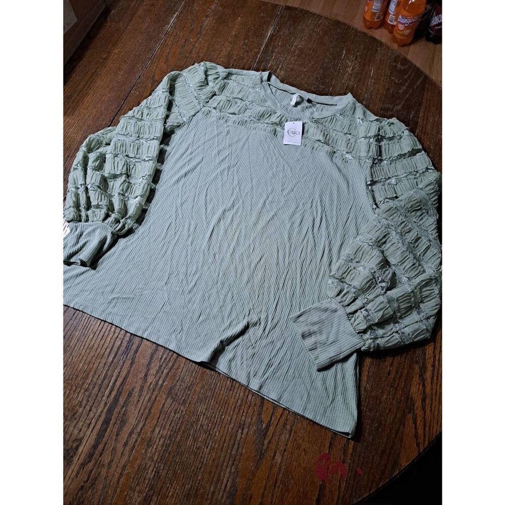 New XL Cato New Tradition Desert Sage Green Lace Long Sleeve Pullover Shirt Top